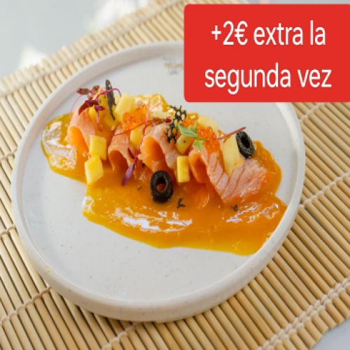 Sashimi Salmon Flambeado Con Salsa Mango